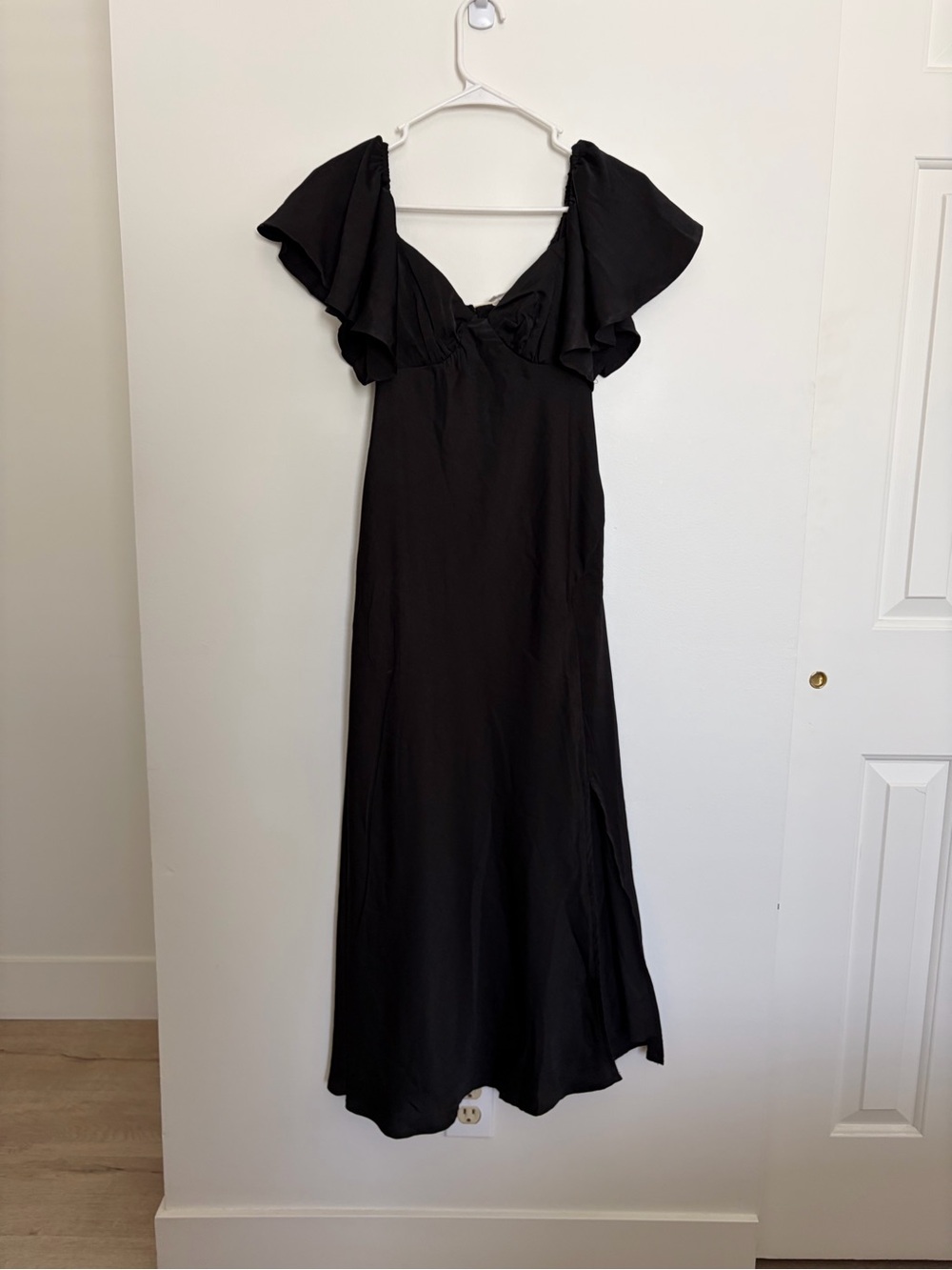 Black Flutter-Sleeve Midi Dress